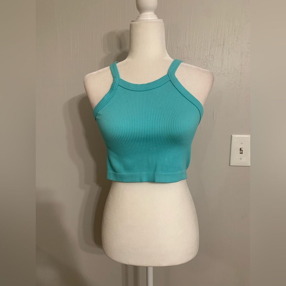 Love Poem Stylish Teal Ribbed Crop Top Size Size M/L